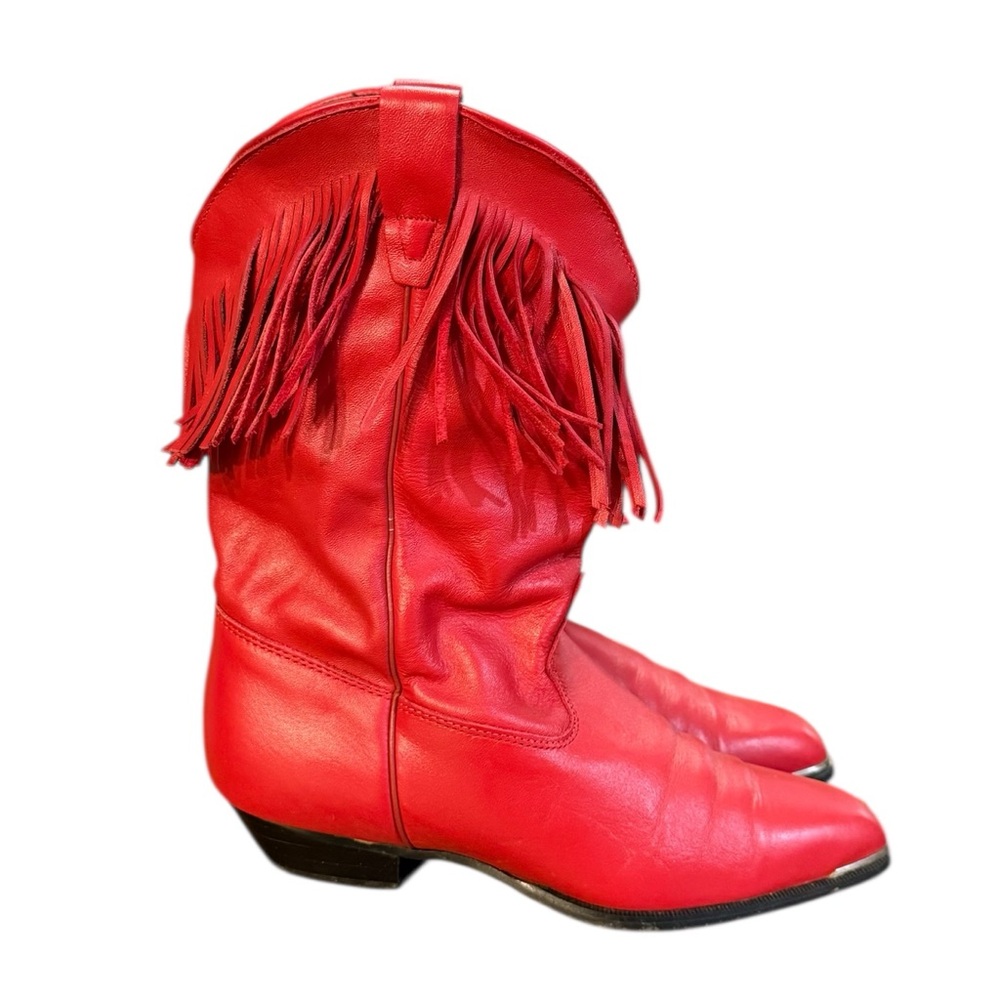 Durango Red Leather Fringe Heeled Cowgirl Boots Women’s Size 7.5 M
